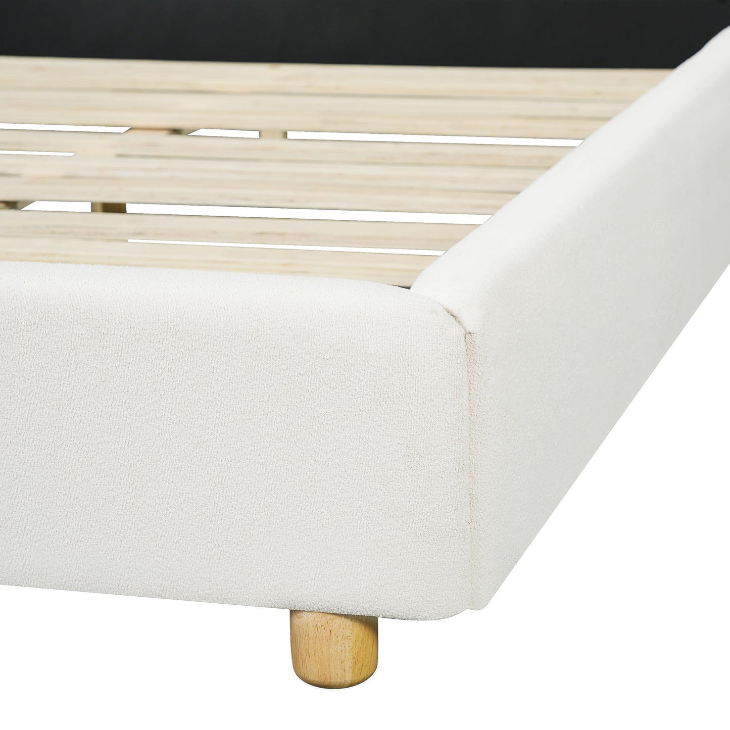 Merax Queen Size Boucle Upholstered Platform Bed Frame with Headboard,Modern Soft Fabric for Bedroom with Wood Slats Support for Bedroom