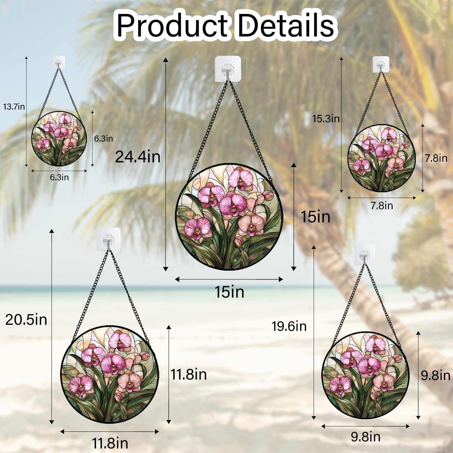 AMDERVEN Stained Glass Window Hanging - Pink Phalaenopsis Orchid Green Leaves Sun Catcher for Door Home Decor Flower Suncatcher Christmas Mother's Day Birthday Gifts for Women Men Mom Nana 9.8 in