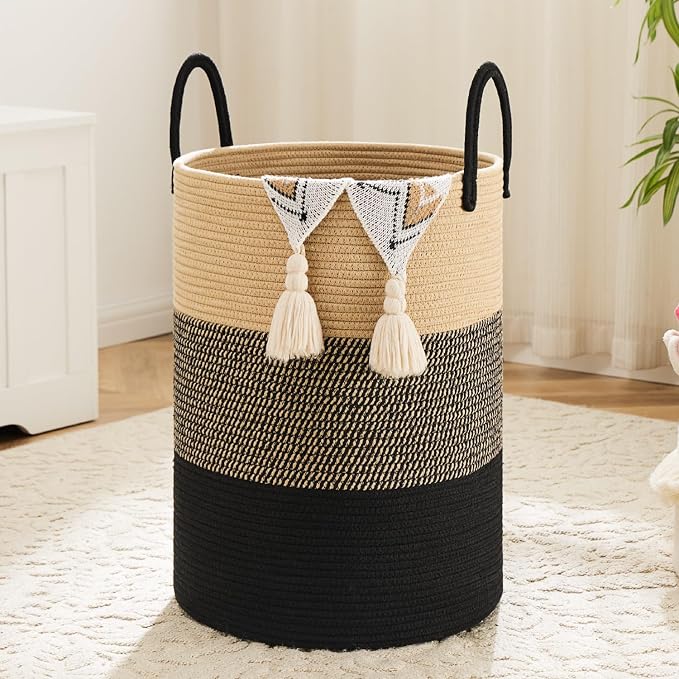 Artfeel Laundry Basket,Woven Cotton Rope Laundry Hamper,100L for Decorative Storage of Dirty Clothes,Toys and Blankets in Bathroom,Bedroom and Living Room