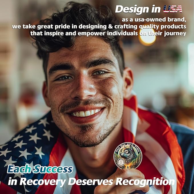 One Day at a Time 60 Day Sobriety Coin - Recovery Aurora Forest Wolf AA Coins - Addiction NA AA Chips and Medallions - Celebrate 1-30 Living Clean Sober Alcoholics Anonymous Gifts for Men Women