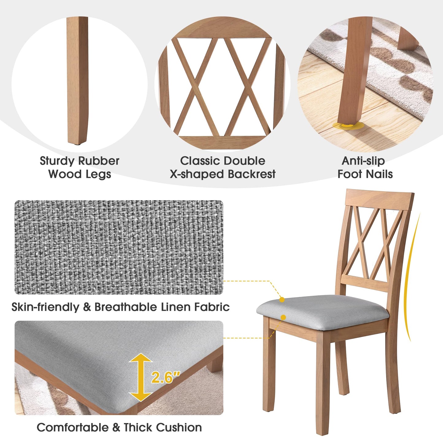 Merax Farmhouse Wooden Dining Set of 5, 29"- 45" Extendable Dining Table with Drop Leaf, 4 Upholstered Chairs for Small Space, Easy Assemble Natural