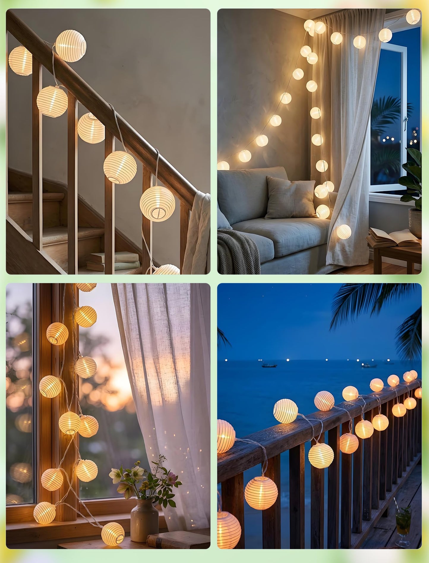 White Lantern String Lights Plug in, 8.5Ft Hanging Indoor Decorative String Lights with 10 Cute White Nylon Lanterns Lights Connectable for Indoor Outdoor Bedroom Ramadan Backyard Patio Bistro Decor