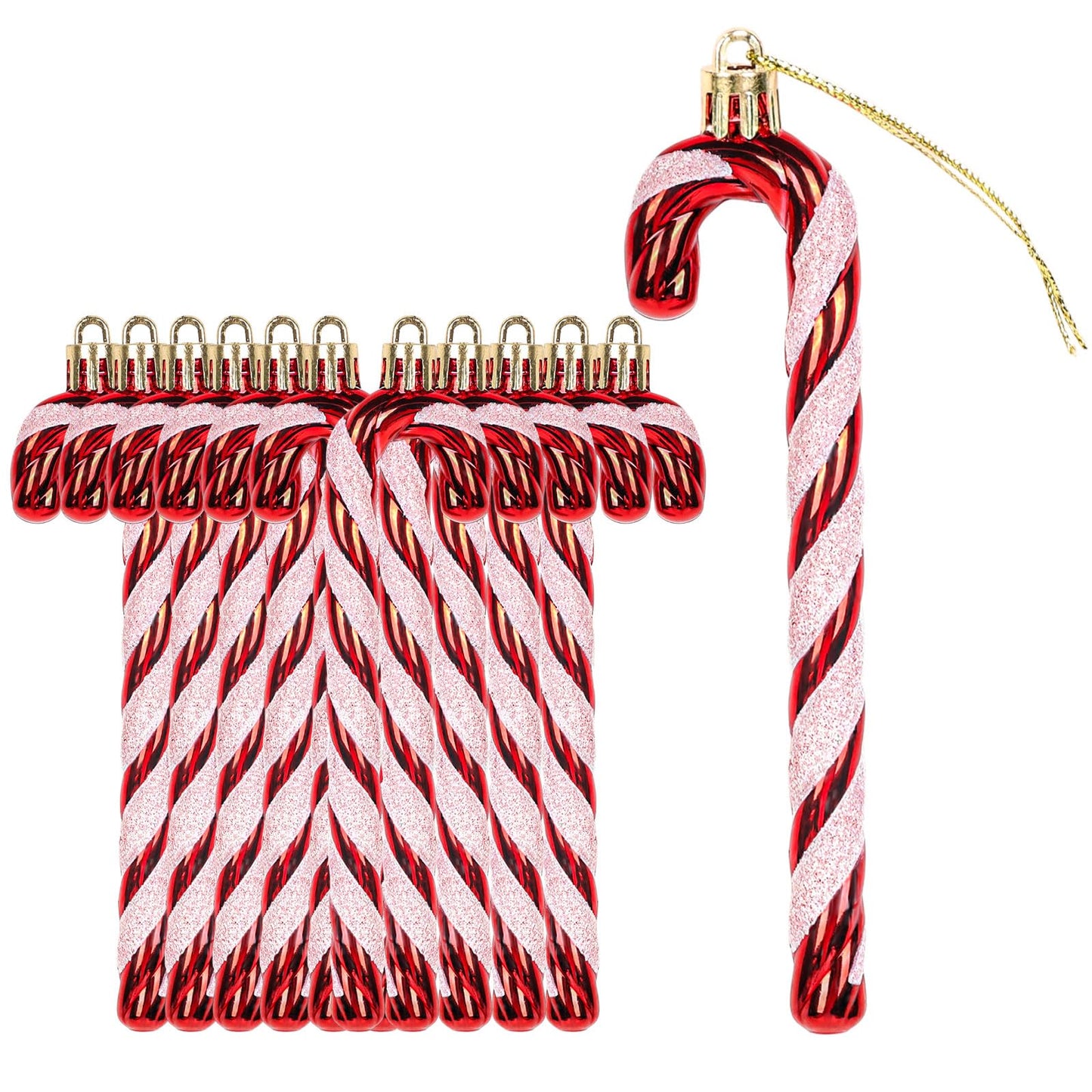 HFATMOS 12 Pcs Christmas Glitter Canes Ornaments Christmas Tree Hanging Decorations Set DIY Crafts for Home Holiday Wedding Indoor Outdoor Party Decorations Red