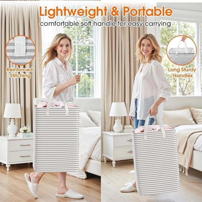 3 Pack Laundry Basket 75L Each, Waterproof & Freestanding Large Laundry Hamper, Collapsible Clothes Hampers with Easy Carry Handles in Bedroom Bathroom, College Dorm(225L Total, Gray)