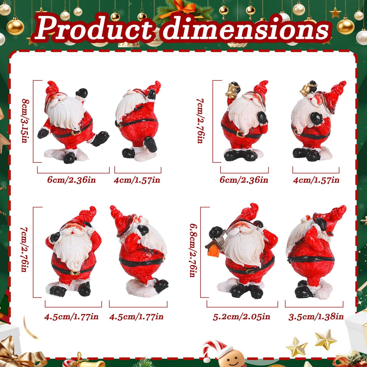 4 PCS Santa Claus Christmas Figurines, Mini Statue Ornaments Christmas Miniature Ornament Resin Santa Figurines for Xmas Tabletop Decoration Party Supplies (Santa Claus Set)