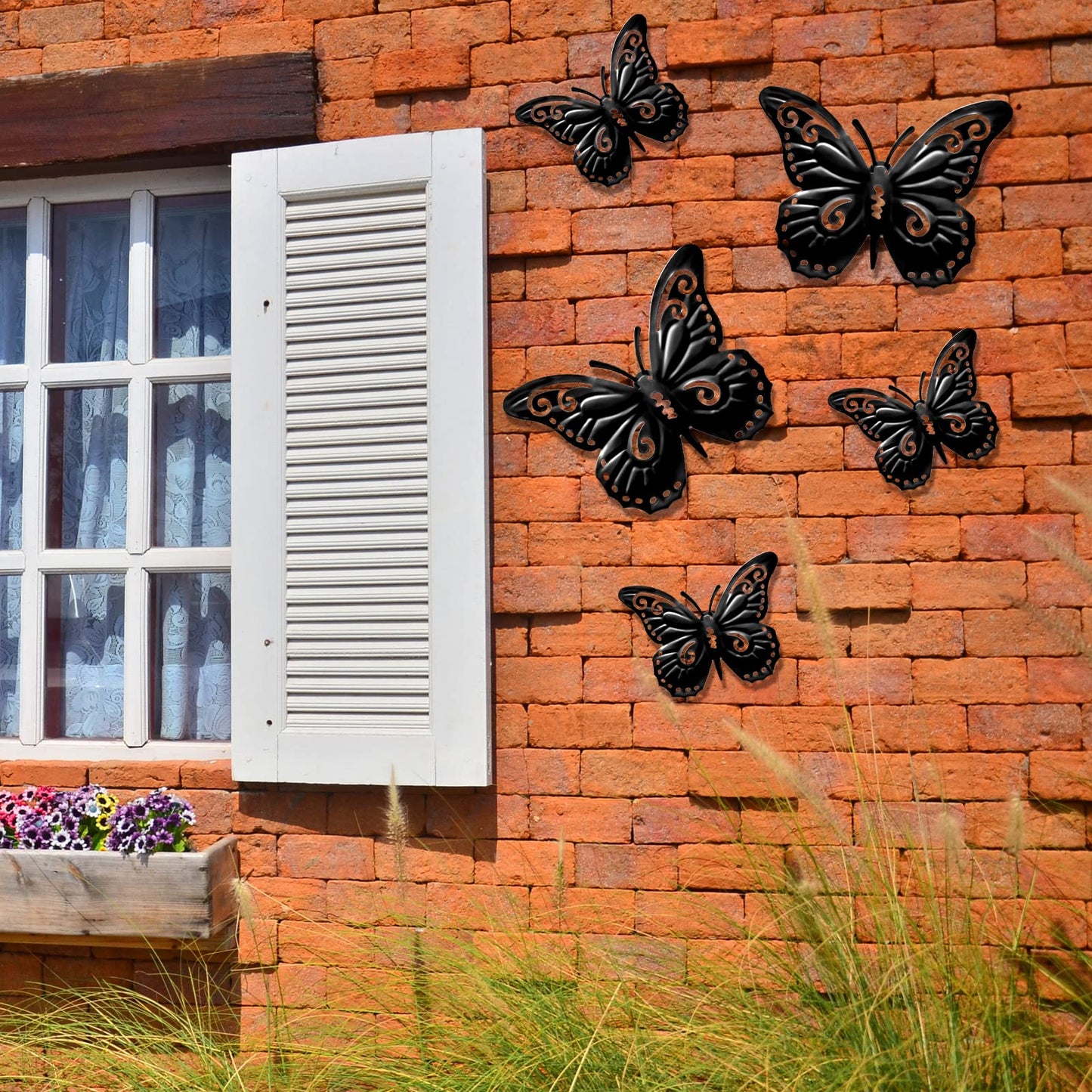 Moxweyeni 5 Pcs Butterfly Metal Wall Decor Black Butterfly Metal Wall Art Hanging Decor 3D Boho Butterflies Decoration Modern Farmhouse Rustic Walls Hanging for Bedroom Room Kitchen Indoor Outdoor