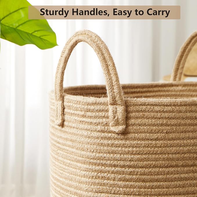 60L Jute Woven Laundry Hamper Basket Wicker Rope Clothes Hamper Tall Rattan Blanket Basket in Living Room Bedroom 15Dx20H Inches Large