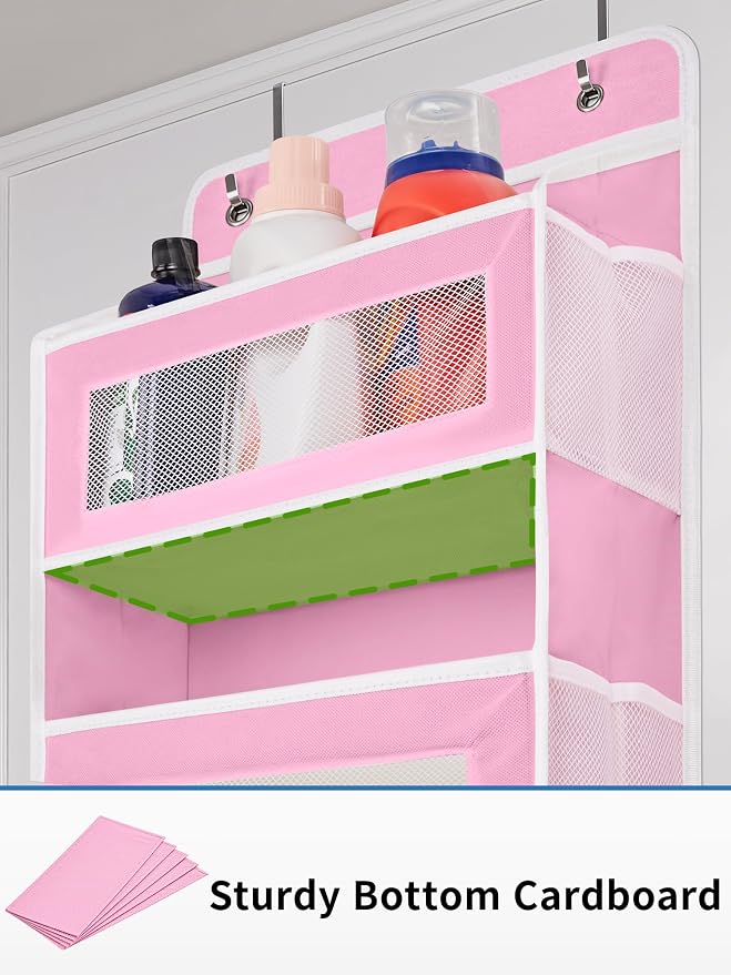 JARLINK Over The Door Organizer Storage, 5 Shelf Hanging Door Organizer with 5 Large Capacity Pockets, Anti Tilt 44 lb Load Behind Door Storage for Bedroom, Bathroom, Pantry, Nursery, (Pink)