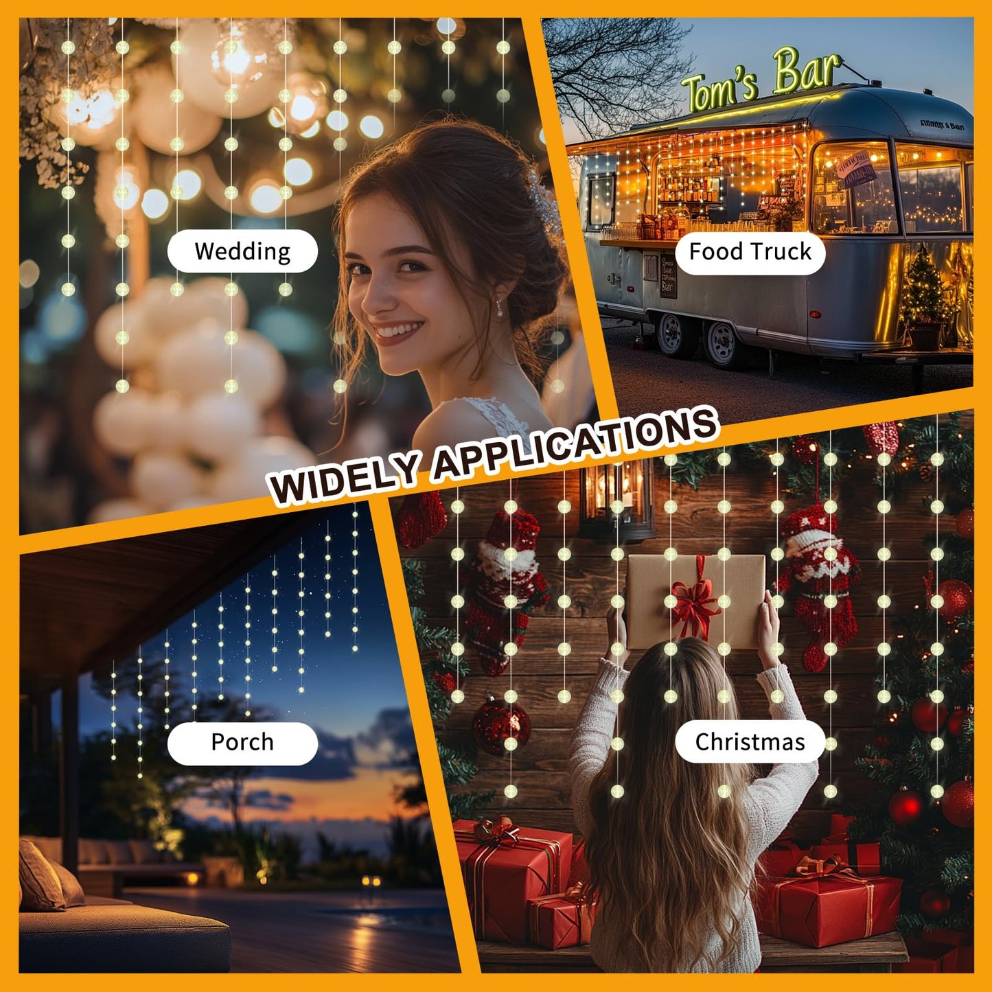 Patioman Ball Curtain Lights, Warm White Window Light 70 Balls Hanging Lights with Remote Fairy Led Twinkle String Light Home Bedroom Wall Ceiling Décor for Christmas, Wedding, Party, Birthday