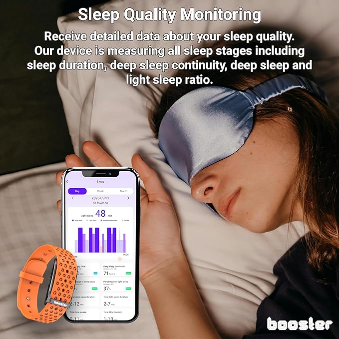 Booster Smart Bracelet, Wearable Activity & Fitness Tracker Band, 24H Sleep Tracker, All-Day Continuous Heart Rate Blood Pressure Stress HRV Monitor, 120+ Sport Modes Smart Wristband, Silicone Orange