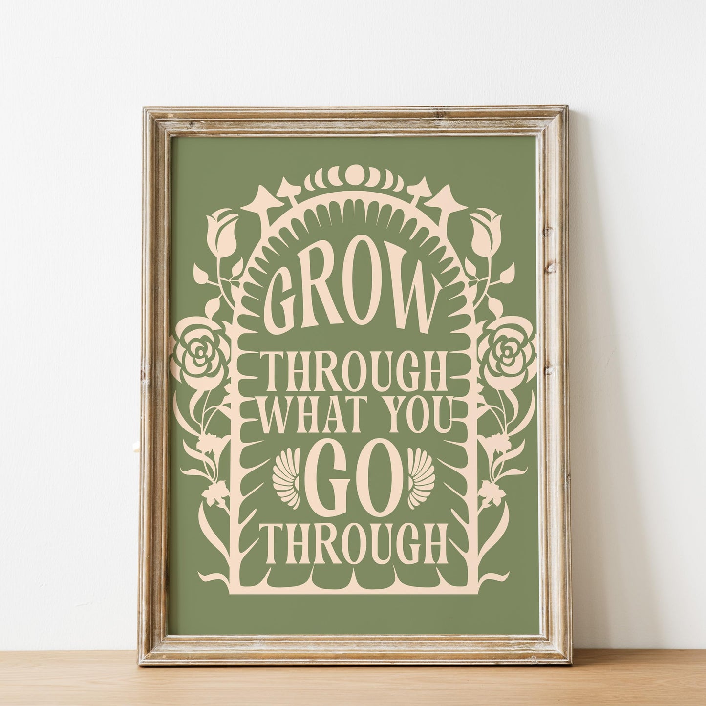 AMERICAN LUXURY GIFTS Grow Through What You Go Through - Inspirational Motivational Typography Wall Art - Home Office Gym Living Room Decor - 8x10 Unframed Print