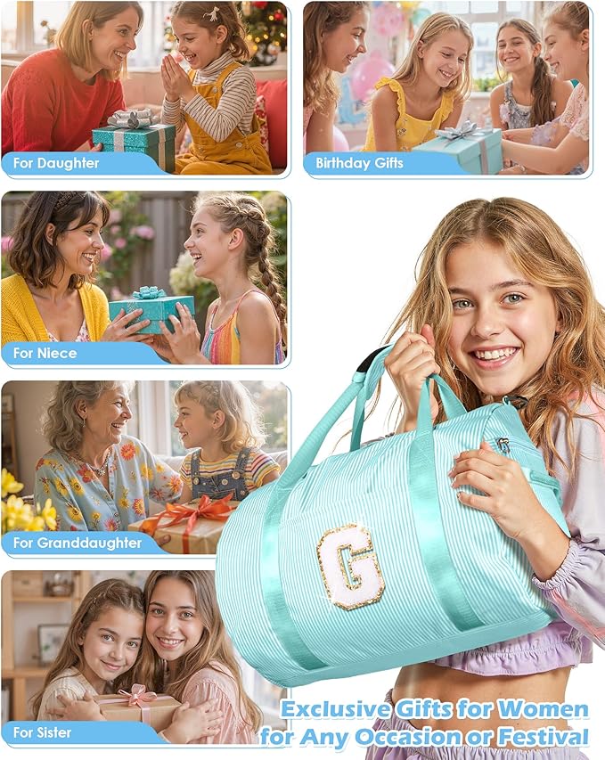 Trendy Stuff for Teen, Girl Gym Bag, Kids Initial Overnight Duffel Bags with Shoe Compartment, Personalized Travel Bag with Makeup Pouch, Gift for 7 8 9 10 11 12 Year Old Girls (Letter S)
