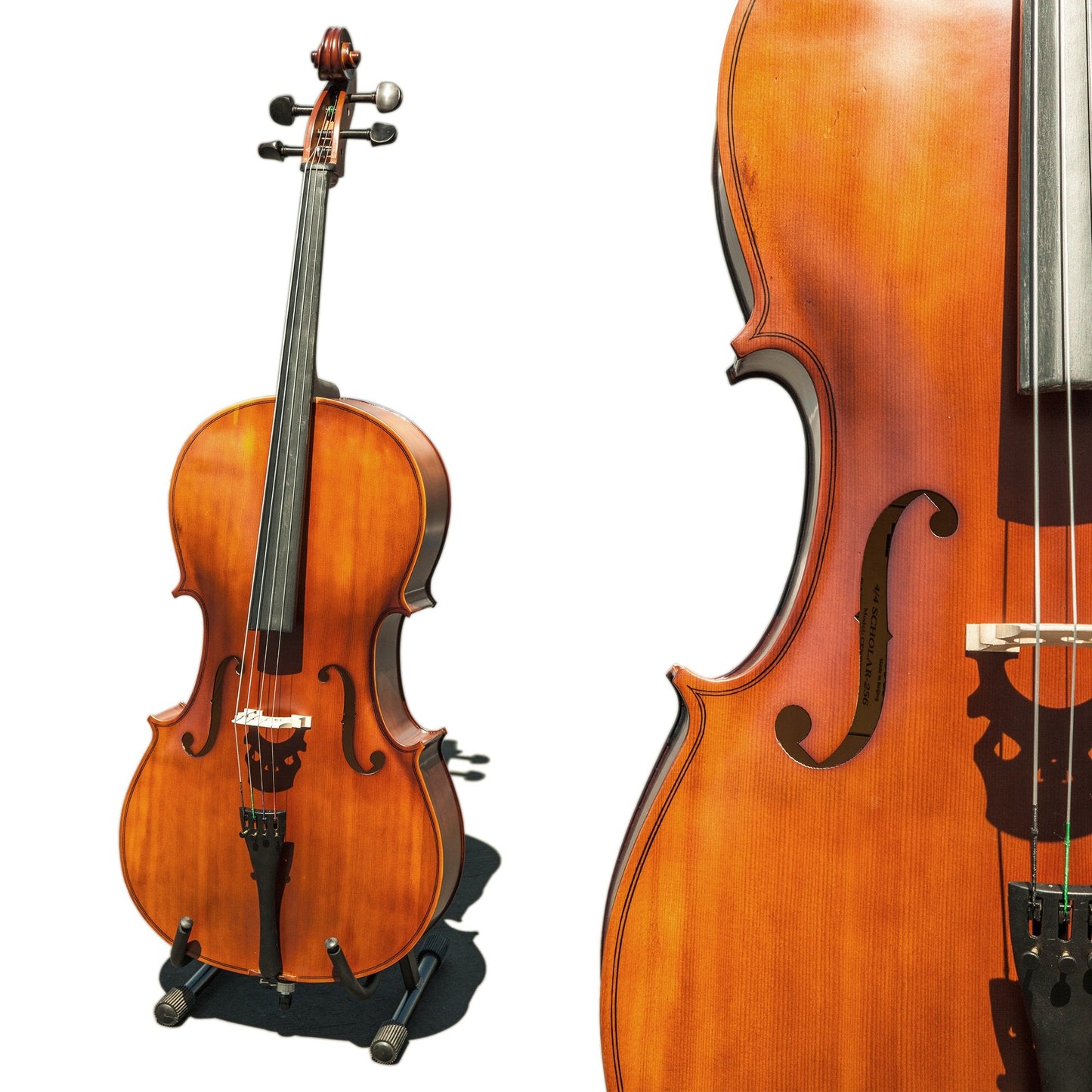 Paititi CE3005PE Scholar 256 Ebony Fitted Matte Finish Wood Cello with Soft Case, Brazilwood Bow, Rosin and Stopper (3/4)