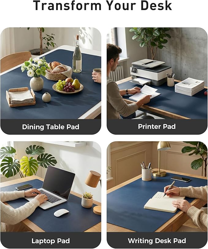 Aothia Faux Leather Desk Mat - Large Mouse Pad, Non-Slip PU Leather Blotter, Waterproof Writing Surface for Office and Home (Dark Blue, 63" x 24")