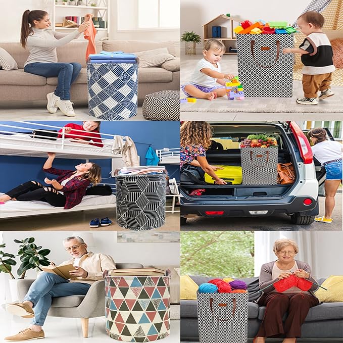 Waterproof Laundry Hamper Collapsible Laundry Basket Leather Handle Laundry Bag Large Clothes Storage Toy Organization for Bathroom Bedroom Laundryroom College Dorms (Hesan-002)