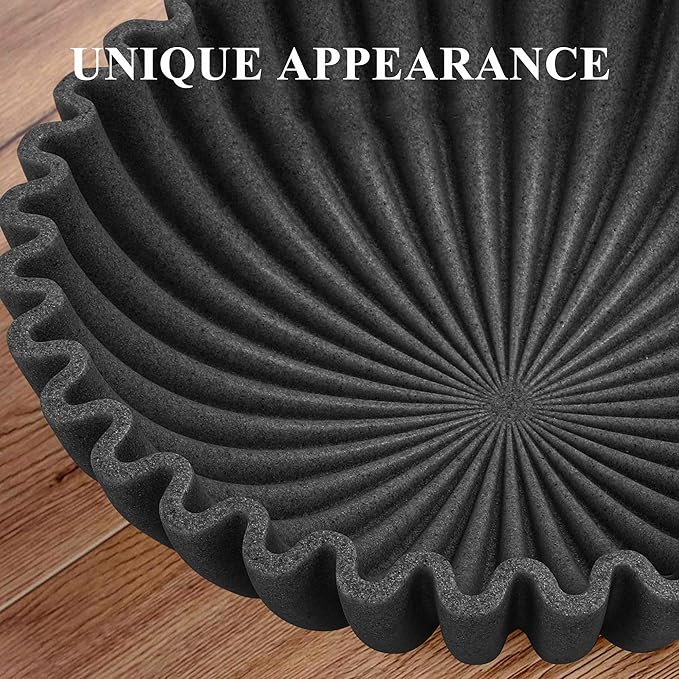 YMXYJM Large Decorative Bowl, Modern Handicraft Bowls for Home Decor, Decorative Fruit Bowl for Kitchen, Ruffle Bowl Decor, Stylish Key bowl for Entry Table, Artificial Stone Black
