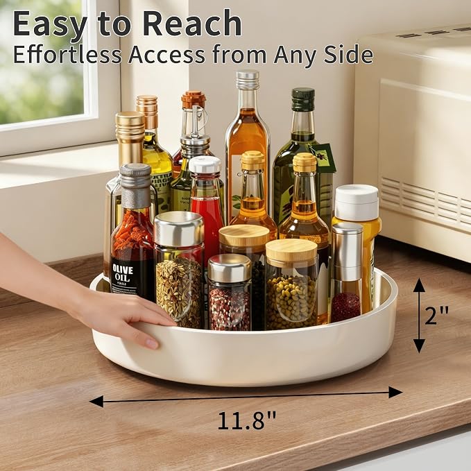 Lazy Susan Organizer Turntable, 11.8" Rotating Spice Rack Organization with Non-Slip Base & Raised Lip, Pantry Organizers and Storage for Cabinet, Kitchen, Bathroom, Countertop, Refrigerator