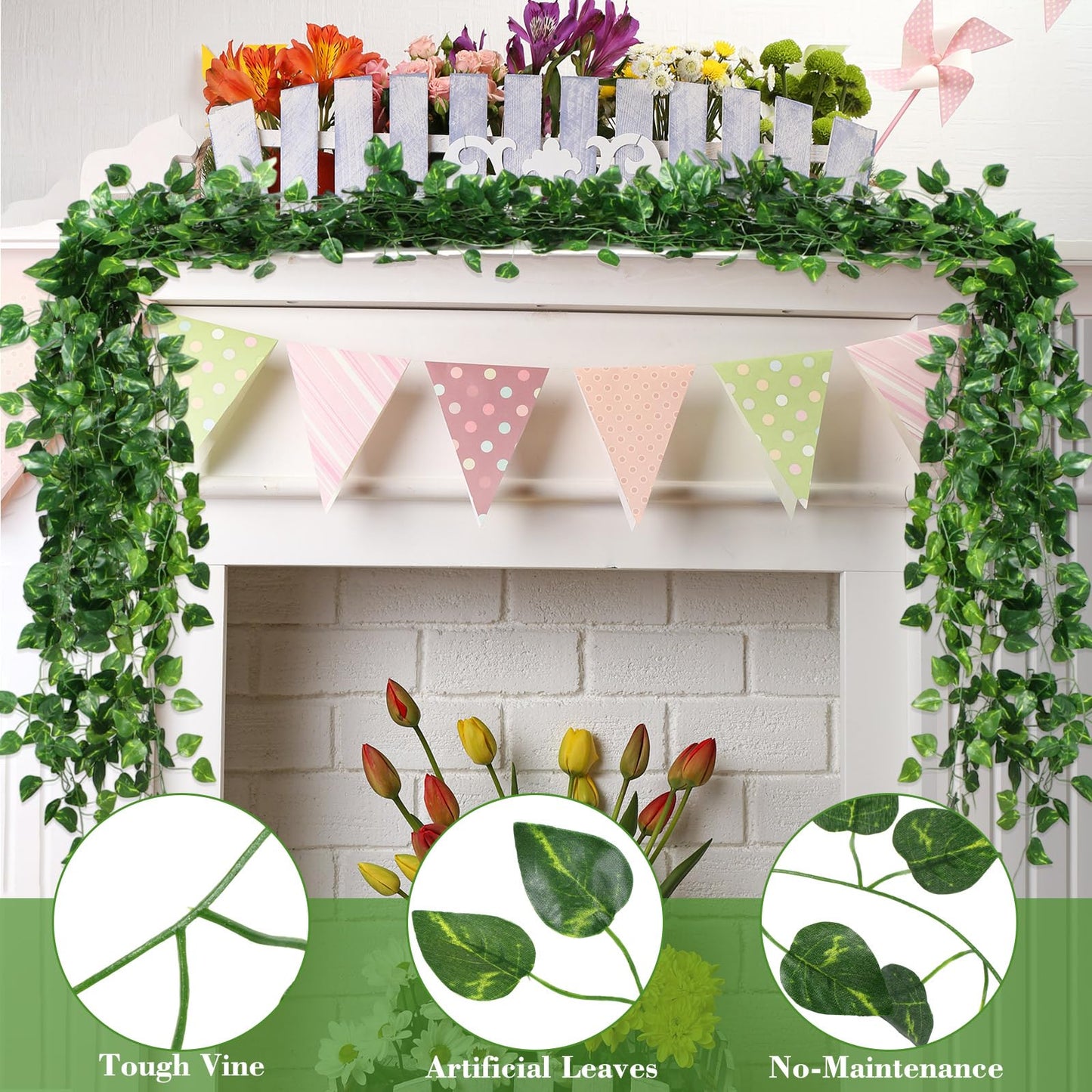 Yuxung 100 Pcs Fake Vines Bulk Artificial Ivy Garland Greenery Hanging Vines Green Leaves Plants for Bedroom Wedding Garden Home Wall Jungle Themed Party Decorations (722ft)