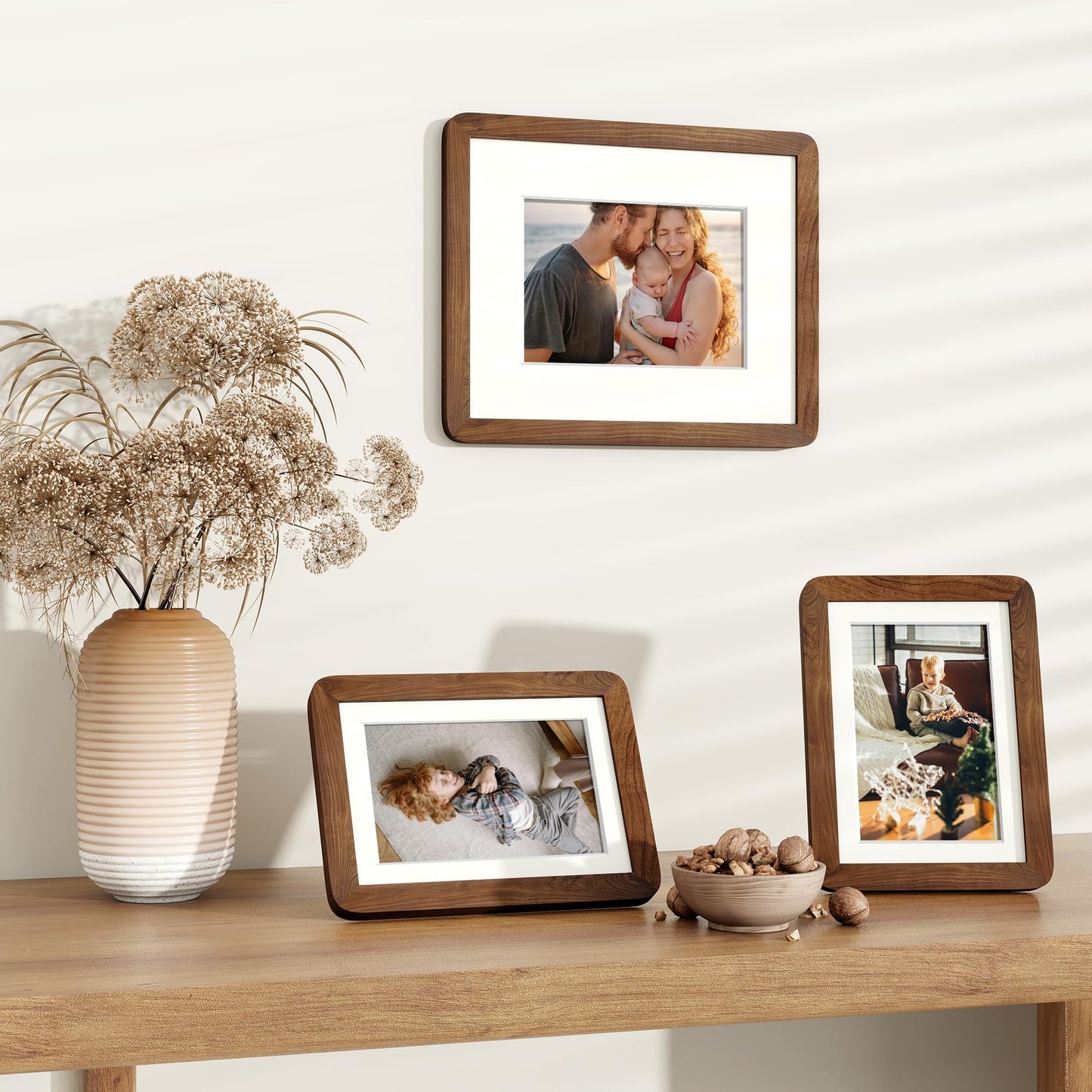 Dreamland 4x6 Picture Frame with Mat for 3.5x5, USA-Sourced Natural Walnut Wood Photo Frames with Resistant Plexiglass, 4 x 6 Handcrafted Round Corner Wooden Frame for Gallery Art Prints or Home Decor