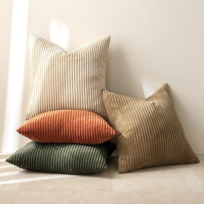 MIULEE Boho Farmhouse Throw Pillow Covers 20x20 Inch Set of 4 Western Modern Decorative Cushion Covers Soft Corduroy Home Decor for Couch Bed Sofa Living Room Rust-Olive Green Gradient Series