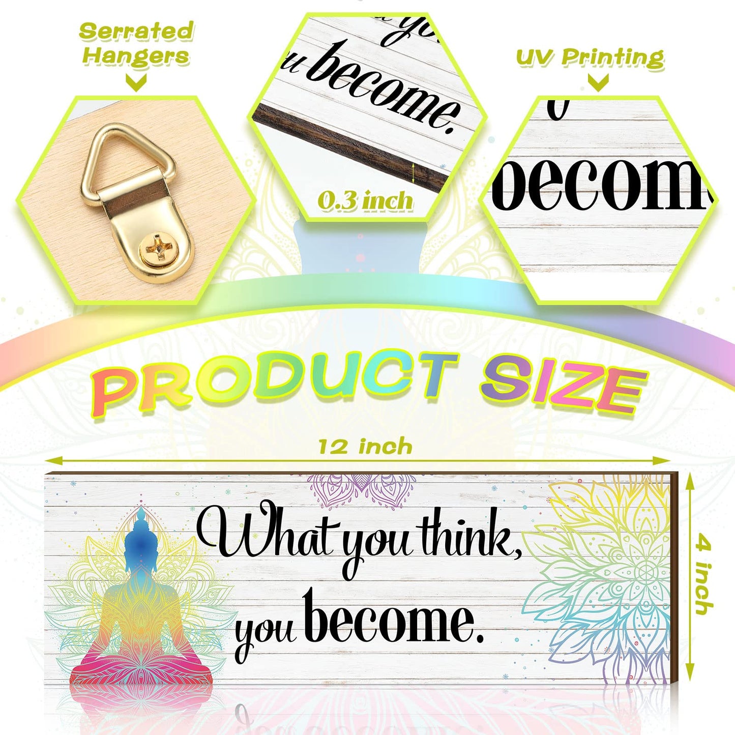 Yerliker 3 Buddha Decor Buddha Wall Art Meditation Room Chakra Decor for Bedroom Zen Quotes Wall Decoration Spiritual Gift Hanging Buddhism Spa Room Decoration Yoga Art for Women(White)
