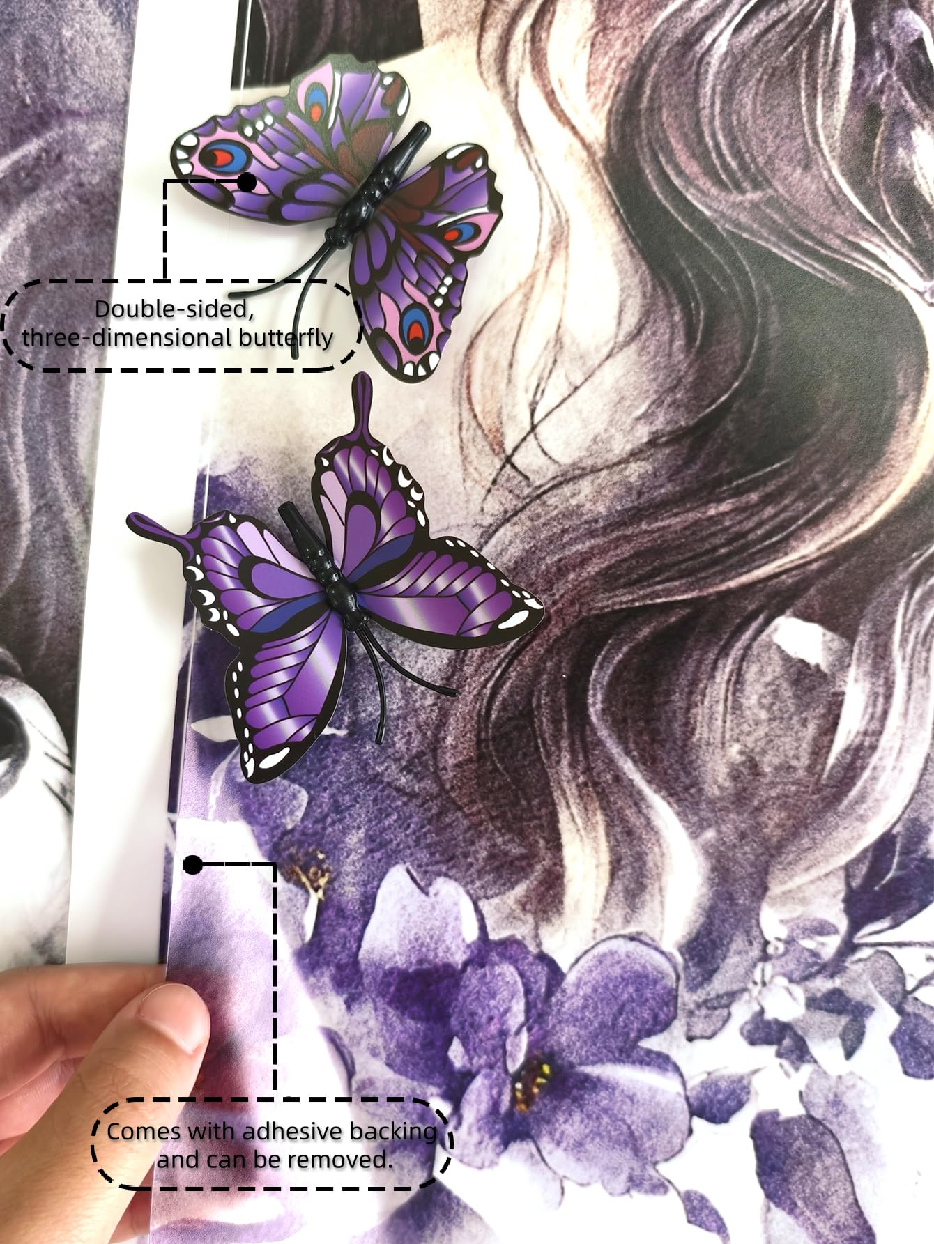 Siraveil Art Wolf Wall Stickers with Butterfly Flowers Fairy Wall Art Decals, 12 Butterflies PVC Decor for Nursery Living Room Bedroom Kids Room 23.6x11.8 Inch