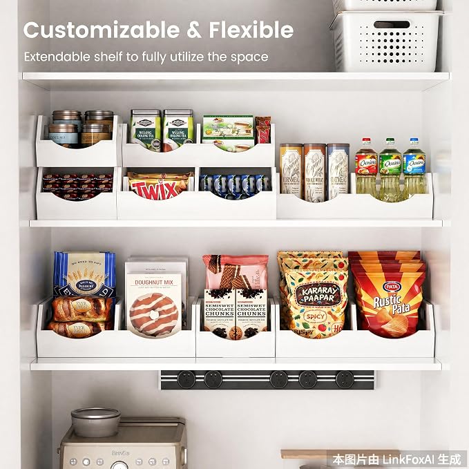 Potato and Onion Storage Bin, 3 Tier Bamboo Kitchen Storage Rack, Stackable Ventilated Pantry Organizer with Handles for Garlic Peppers Vegetables, Countertop Produce Bins, White(Assembly Required)