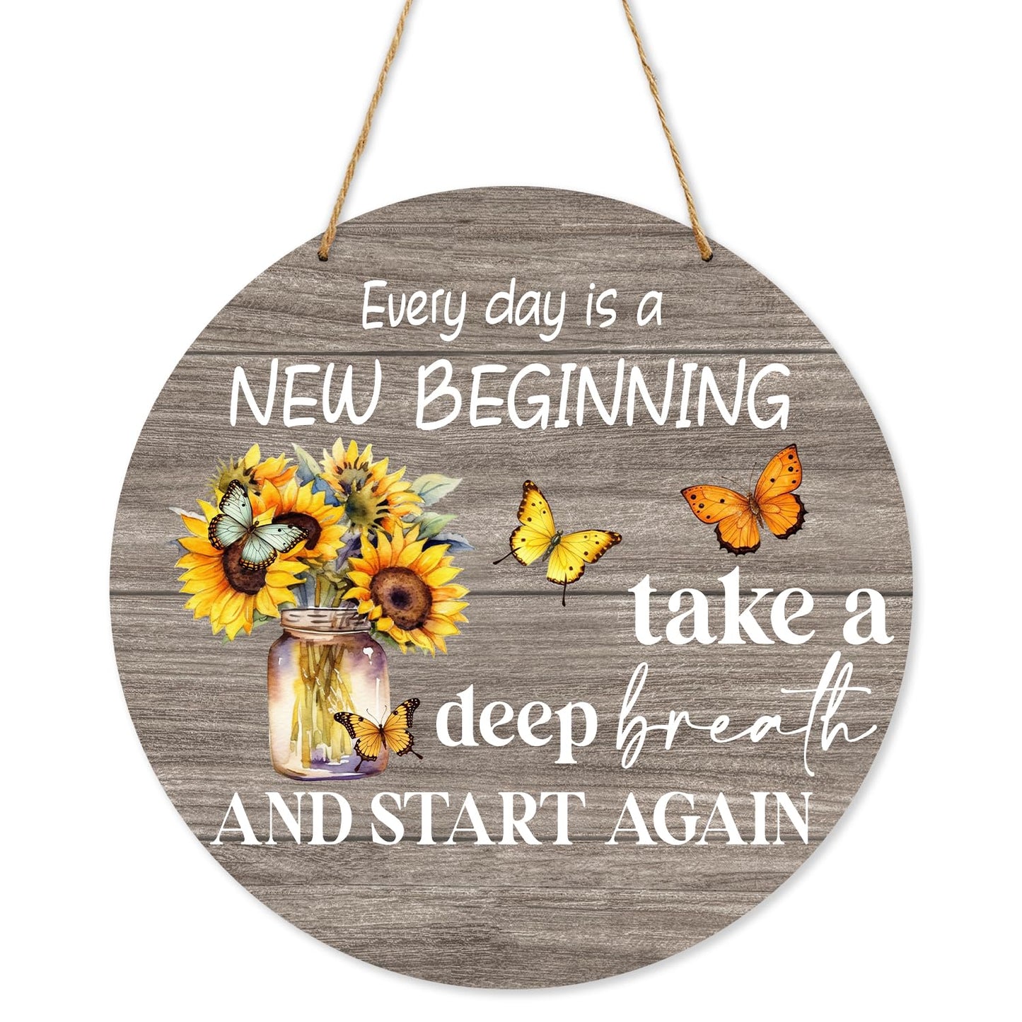 Every Day Is A New Beginning Spring Decor, Butterfly Wood Hanging Sign for Home Wall Porch Indoor Outdoor, Farmhouse Wooden Wreath Wall Hanger Decorations -17