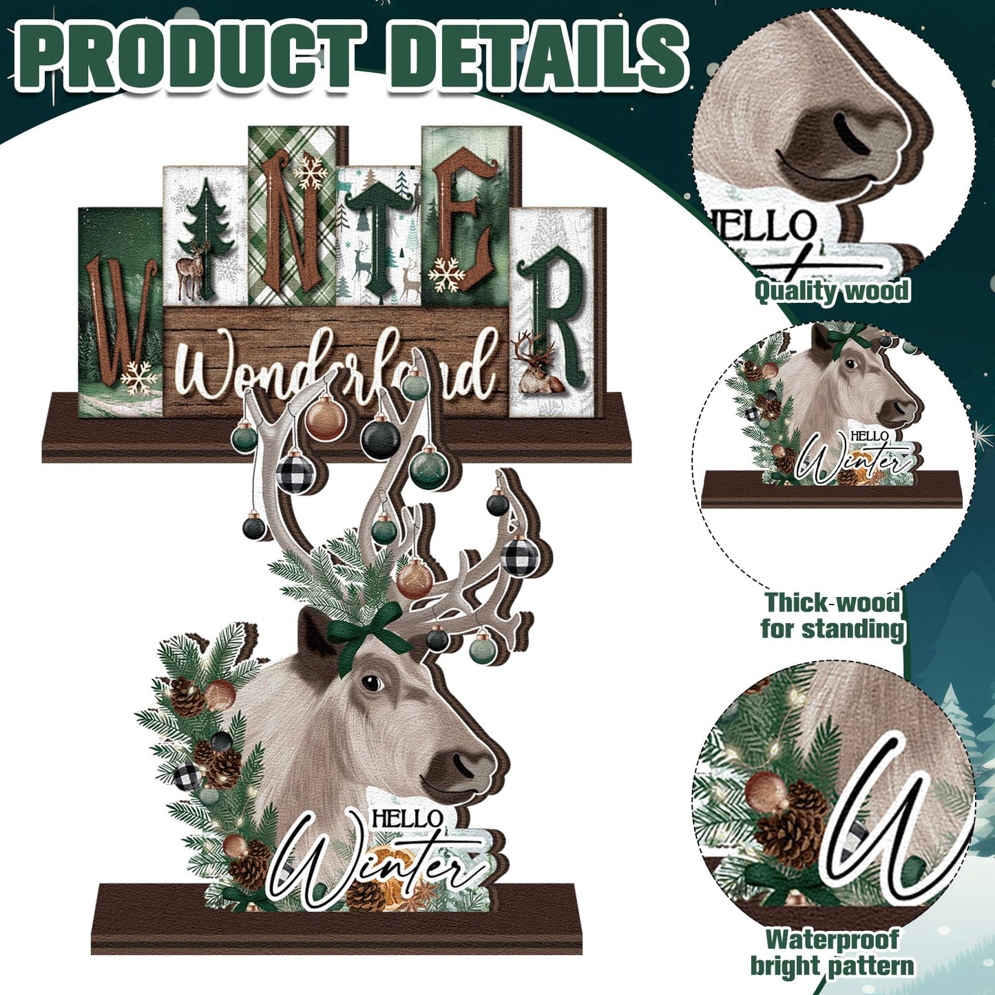 Yuntau 6 Pcs Winter Wonderland Wooden Table Decorations Christmas Wood Tabletop Sign Centerpiece Rustic Decorations for Office Farmhouse Home Decor