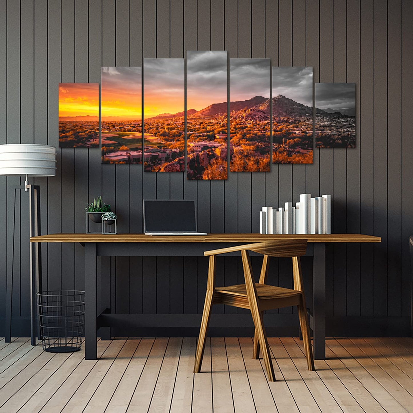 sechars XLARGE 7 Piece Arizona Desert Landscape Picture Canvas Print Monument Valley at Gold Sunset Posters Painting Prints Framed Artwork for Living Room Bedroom Decor 70"x32"