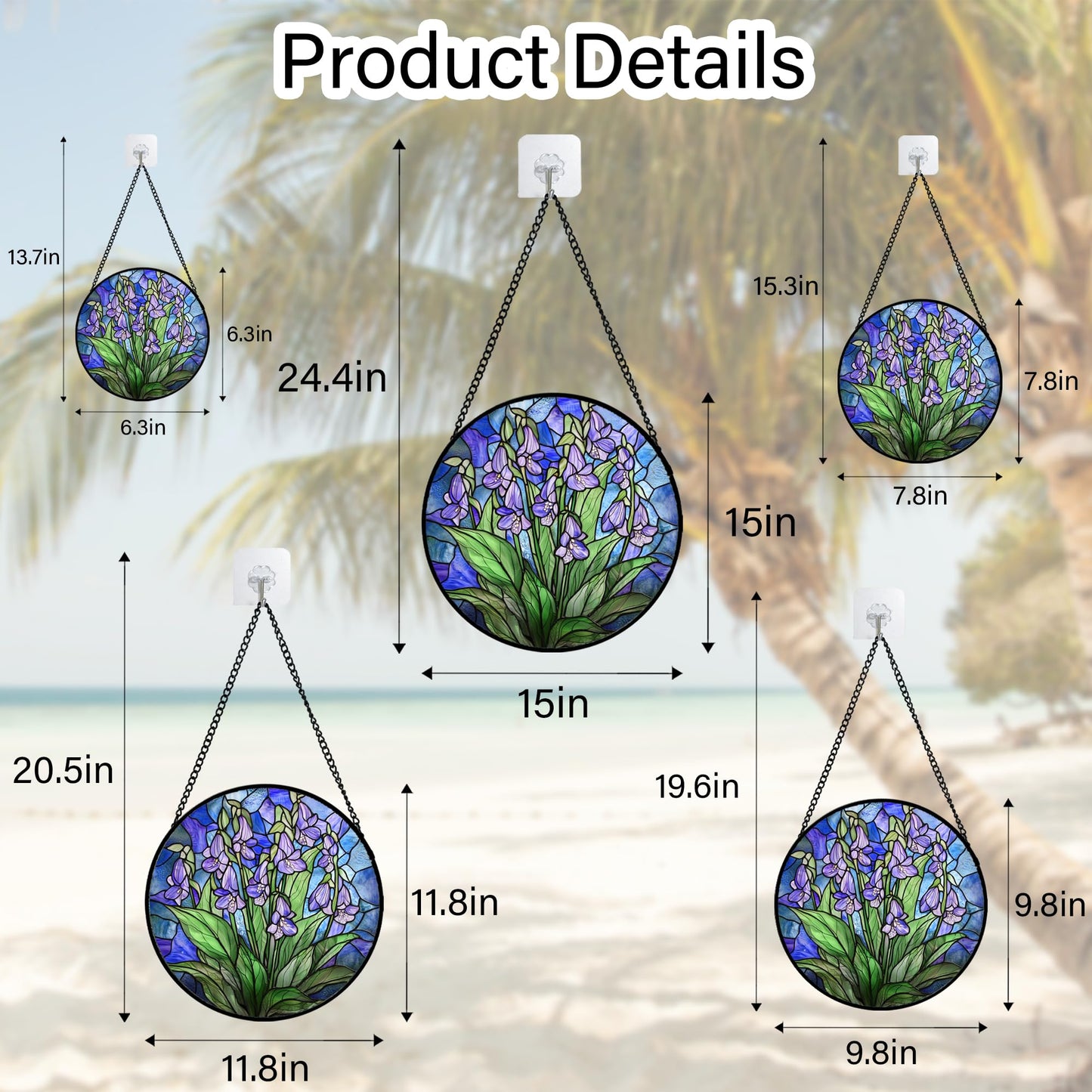 AMDERVEN Stained Glass Suncatcher, Blue Purple Flowers Green Leaves Sun Catcher Plants Stain Glass Window Hanging Decoration Mother's Day Birthday Gifts for Women Men Mom and Nana 7.8 in