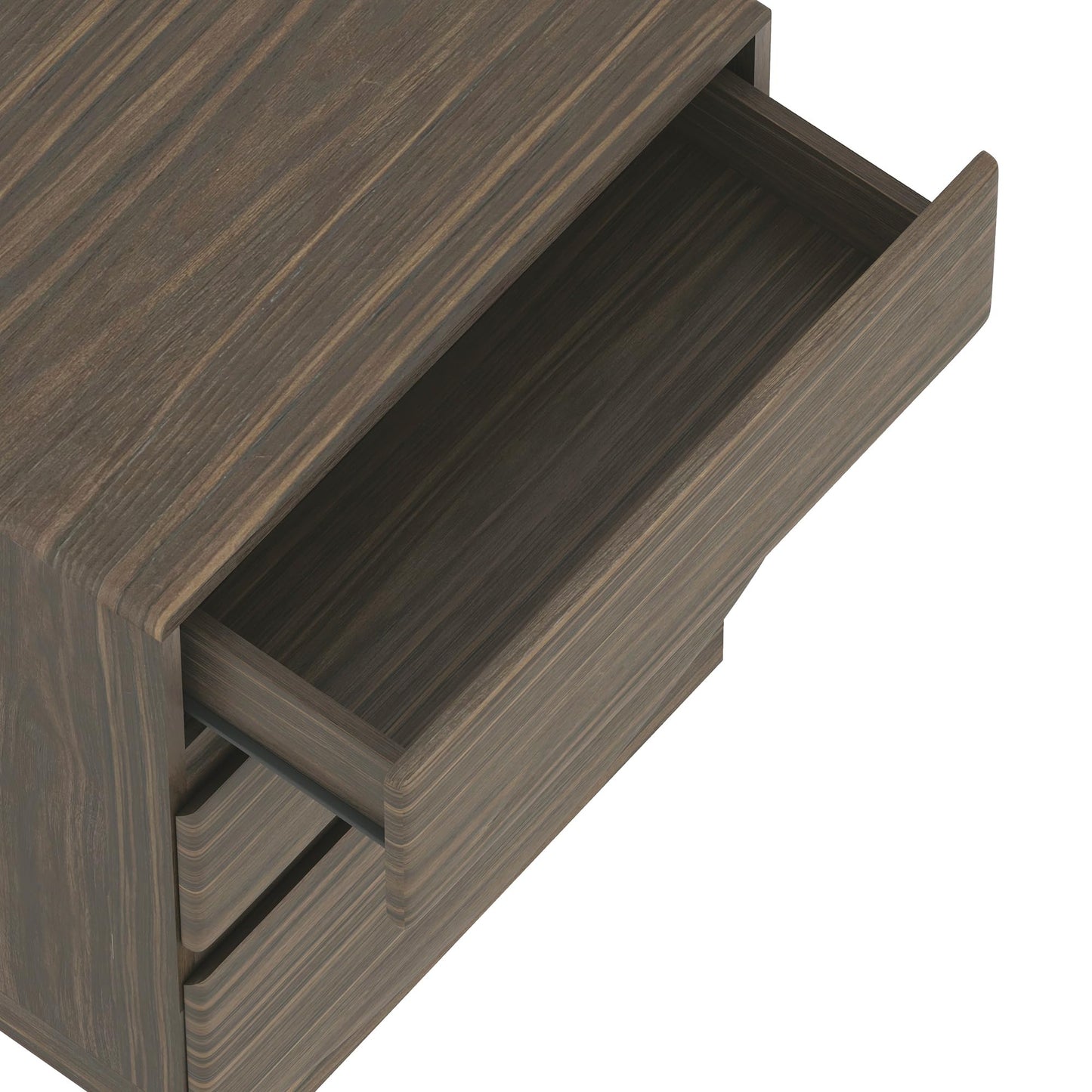 Manhattan Comfort Ardea Modern Nightstand with 3 Smooth-Glide Drawers, Compact Contemporary Bedside Table with Handle-Less Fronts, Rounded Edges, Walnut