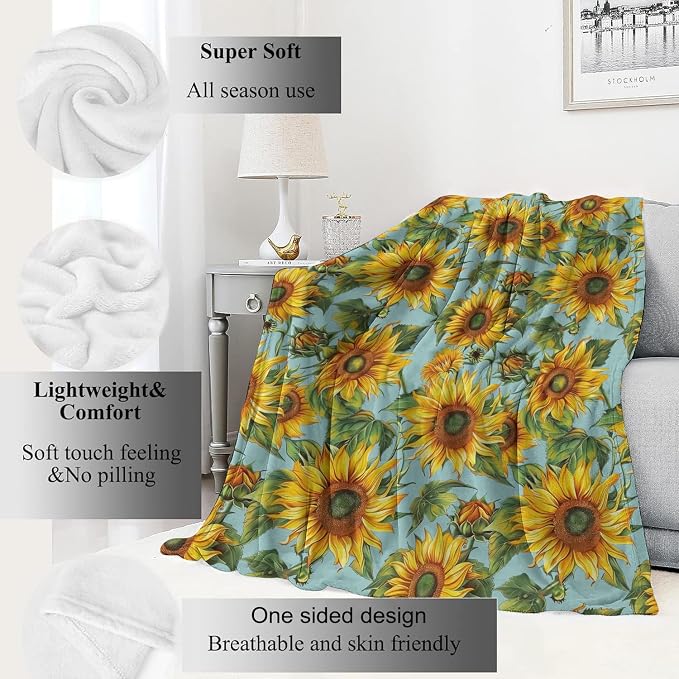 Sunflower Blanket,Vintage Yellow Floral Aesthetic Throw Blankets,Gifts for Women & Flower Lovers,Lightweight Soft Fleece,for Picnic Sofa Couch Bed Room Travel,Birthday Decor,40x50in