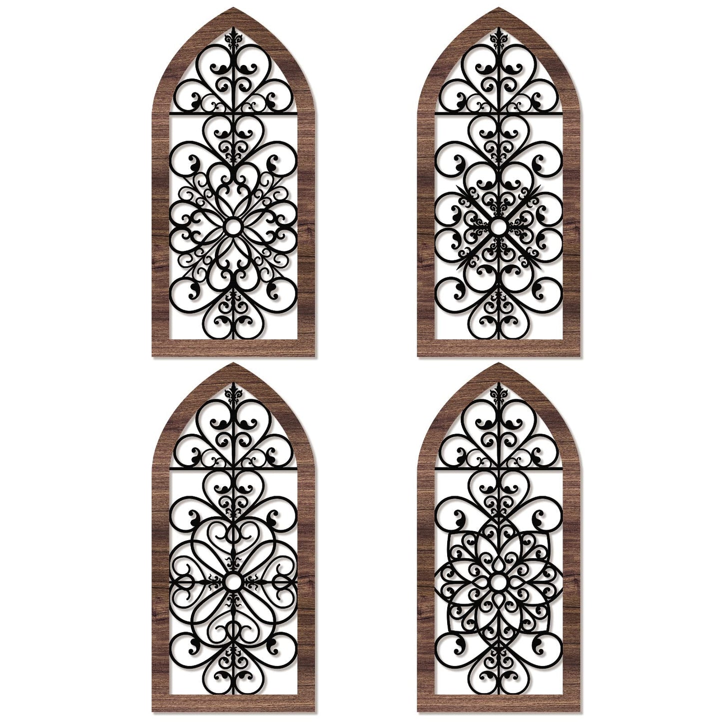 4 Pieces Thicken Rustic Wood Wall Decor Arch Modern Farmhouse Wall Art Decor Wooden Hollow Carved Design Rustic Home Art for Living Room Bedroom Office Kitchen (Classic Style)