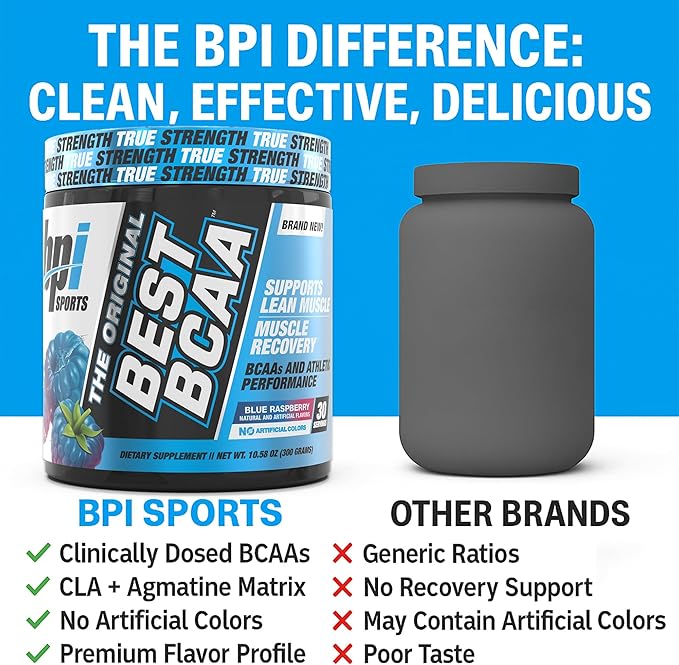 BPI Sports Best BCAA - BCAA Powder - Branched Chain Amino Acids - Muscle Recovery - Muscle Protein Synthesis - Improved Performance ??Hydration ??Blue Raspberry - 60 Servings - 21.12 Oz