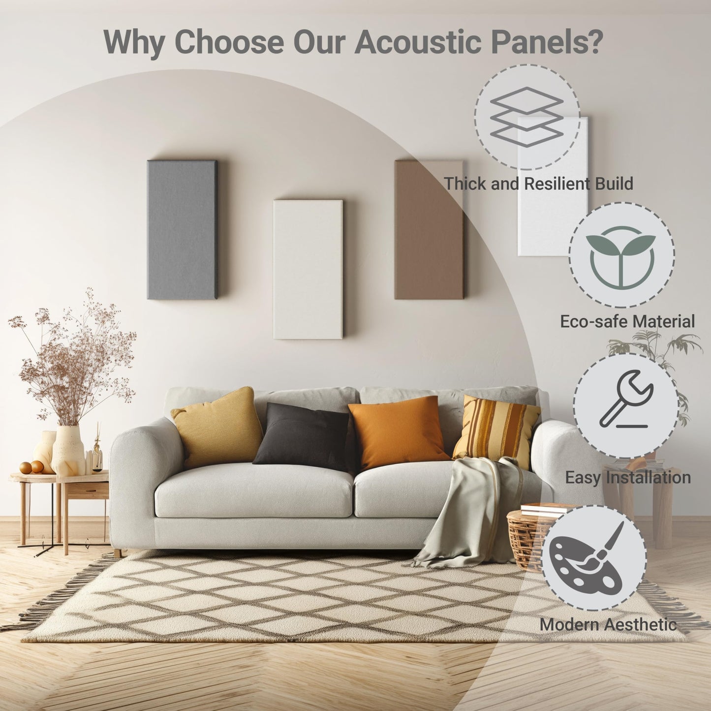 4 Pack High-Density Core with Fabric Cover Acoustic Panels – 24×12×2 In Self-Adhesive Soundproofing and Sound-Absorbing Wall Panels for Echo Reduction in Studio, Theater, or Recording (Mocha Brown)