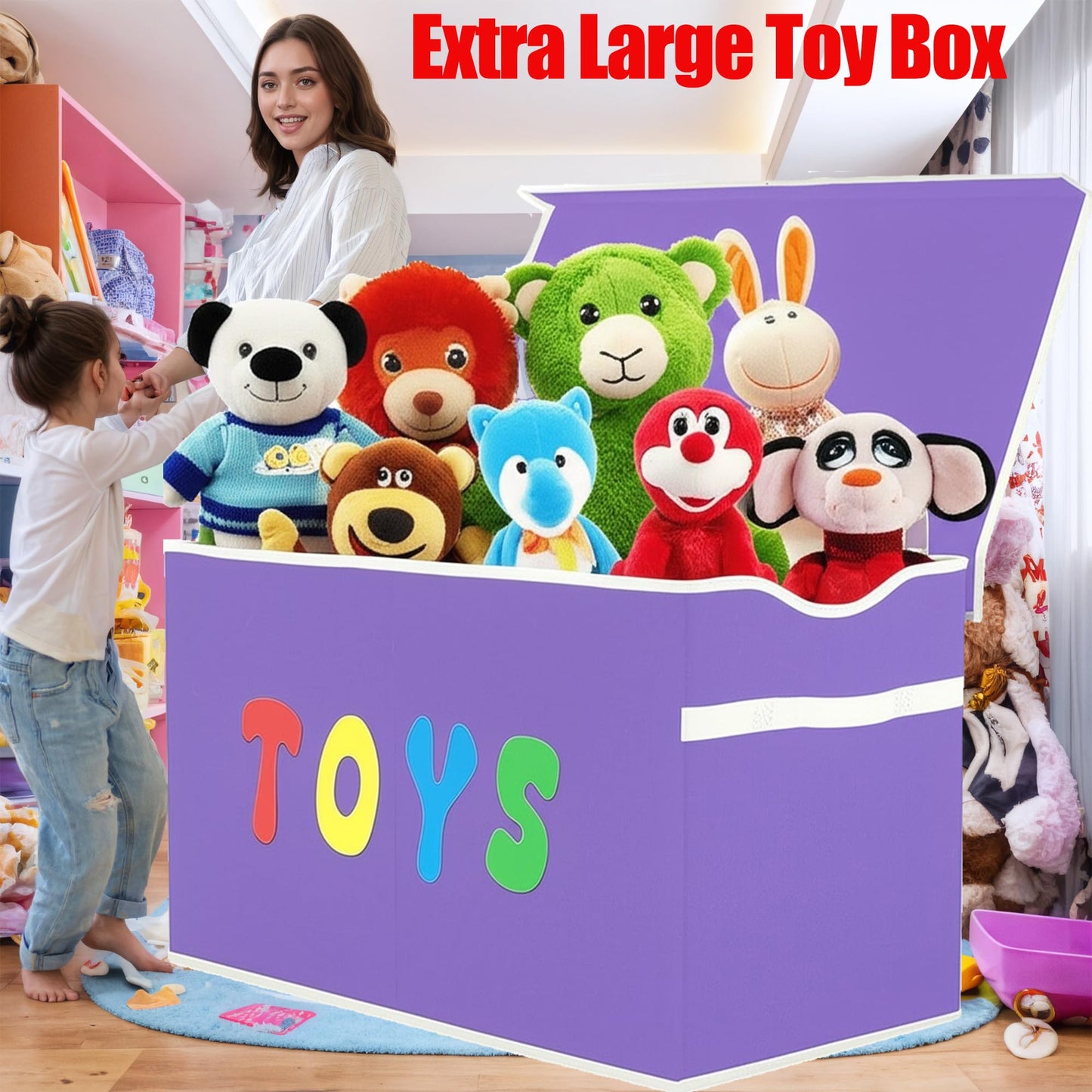 YOLOXO Toy Box Chest, Collapsible Sturdy Storage Bins with Lids, Extra Large Kids Toy Storage Organizer Boxes Bins Baskets for Kids, Boys, Girls, Nursery Room, Playroom, Closet (Classical Purple)