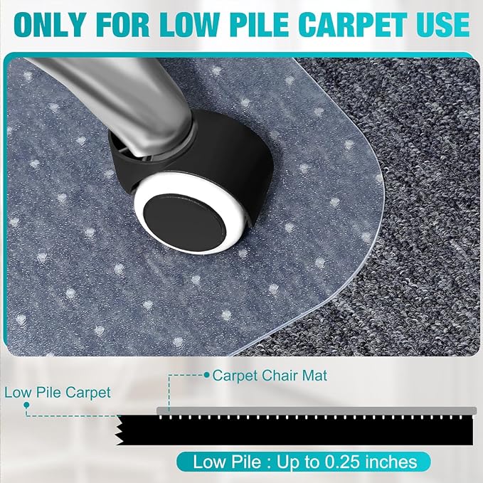 BesWin Office Chair Mat for Carpeted Floors, 46'' x 96'' Large Desk Chair Mat for Low Carpets, Premium Quality Hard Carpet Protector for Work, Home, Gaming, Easy Glide and Flat Without Curling