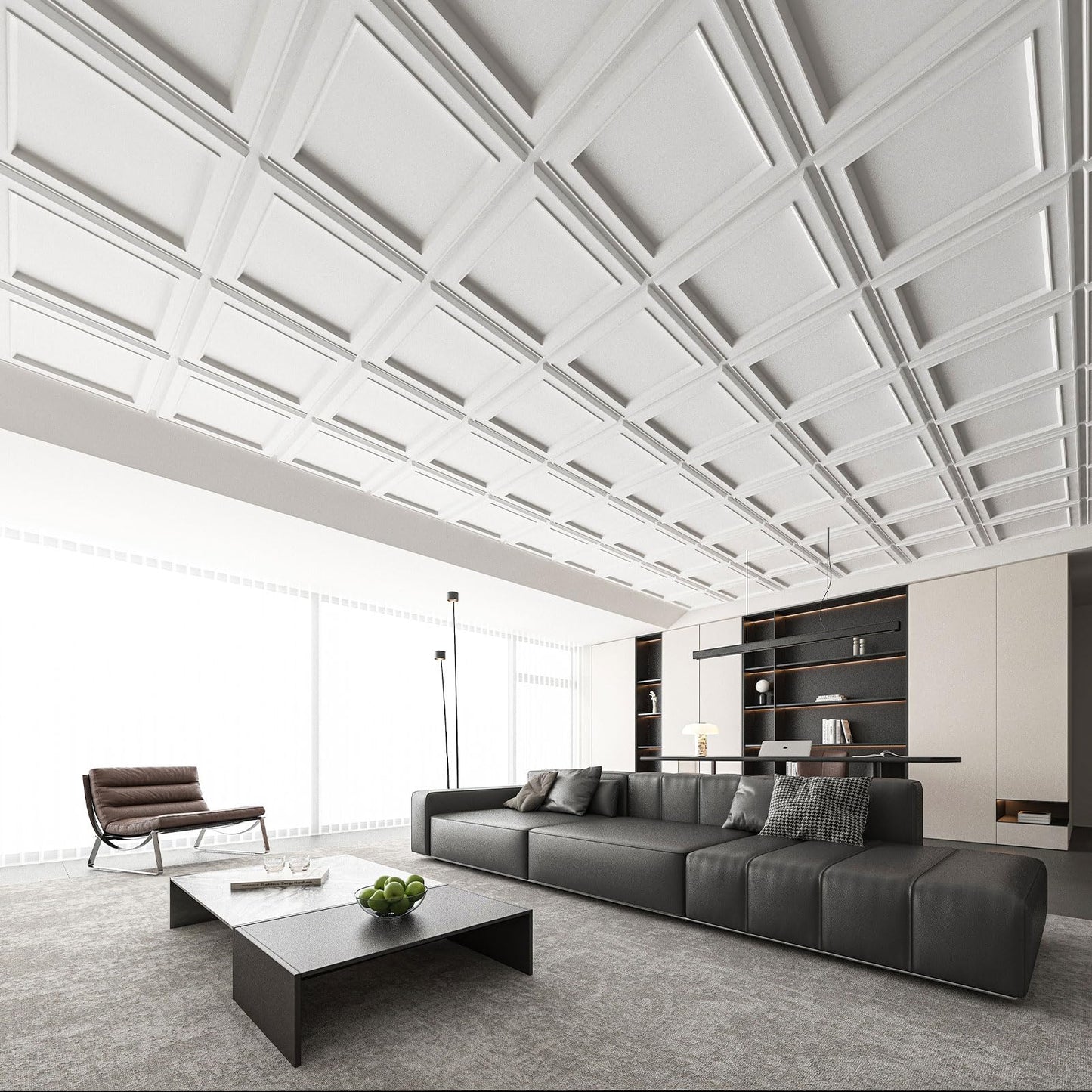 WOWSTAR 12-Pack 24"x24" Drop Ceiling Tiles, Waterproof Glue up Ceiling Panels, Modern Style 3D Wall Panels, White