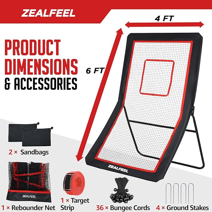 Lacrosse Rebounder, 4x7FT/4x6FT Lacrosse Rebound for Backyard with 5 Rebound Angles, Target Strip, Bounce Back Net Perfect for Lax Baseball Volleyball & Soccer Practice