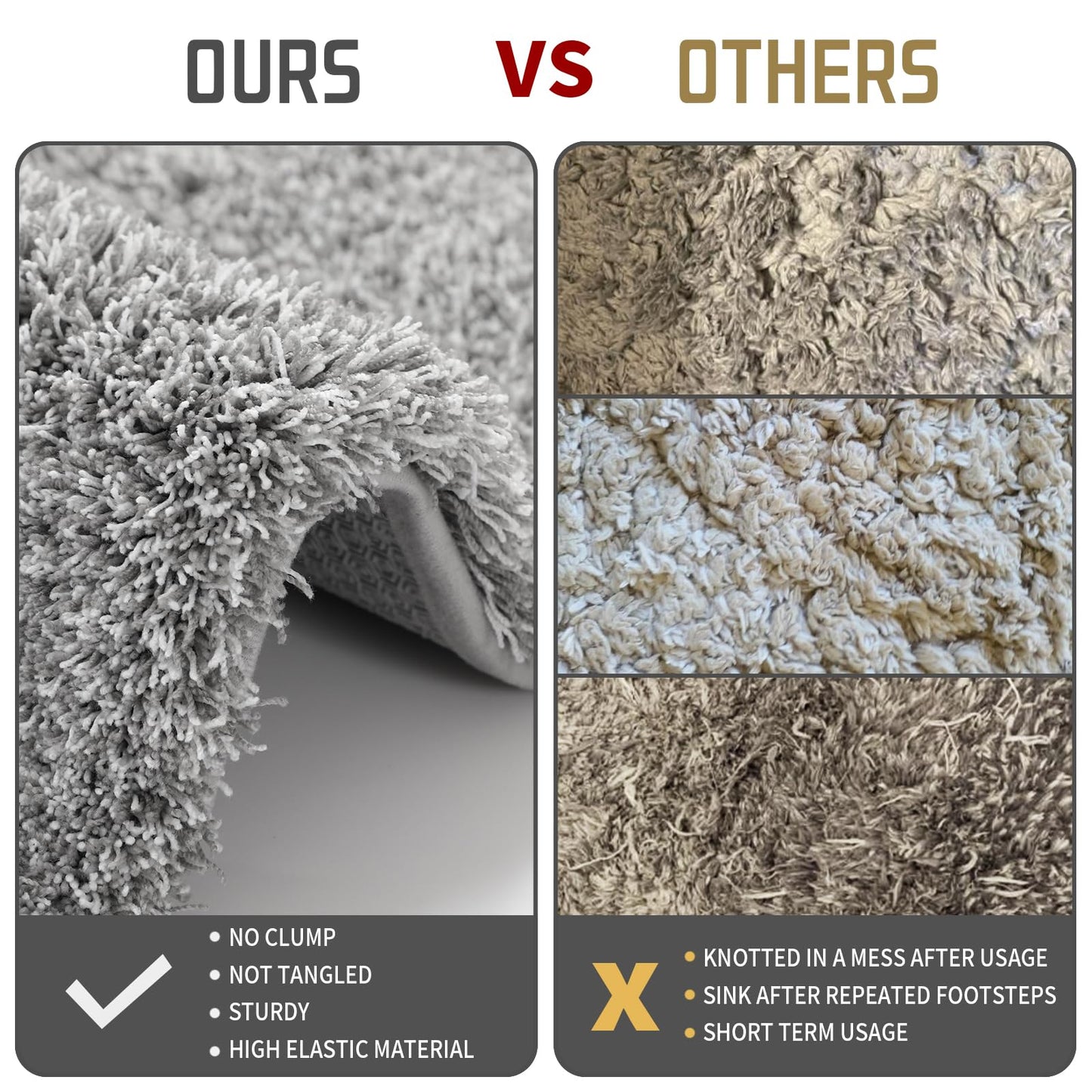 Yimobra Bathroom Rugs Non Slip Washable, Ultra Soft and Water Absorbent Bath Mats, Fluffy Shower Mat Outside, Plush Matts for Bathroom Floor/Sink, 24x17, Home Decor Accessories, Light Gray and White
