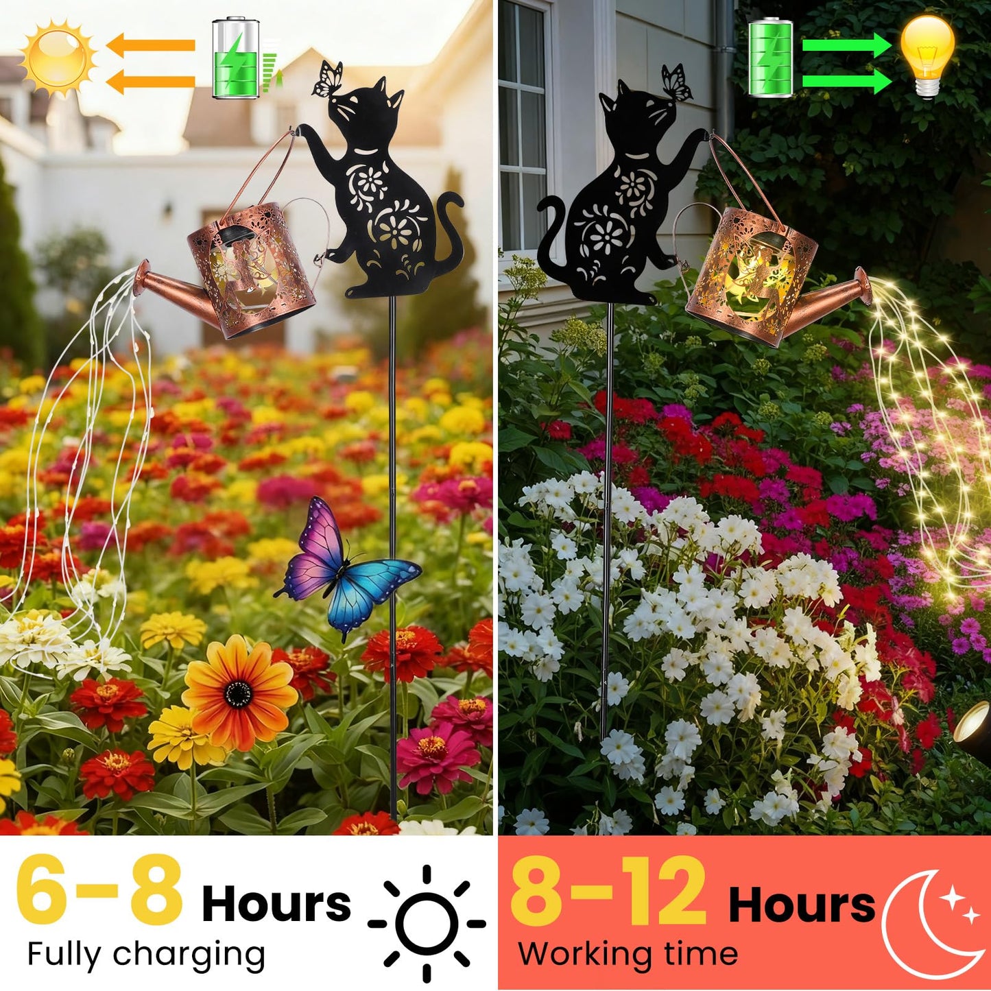 LOVERUIS Cat Solar Watering Can Lights,Outdoor Hanging Solar Lights Lantern,Gifts for Mom Women Birthday Mother's Day,Garden Waterproof Garden Decor Outside Patio Yard Pathway Backyard