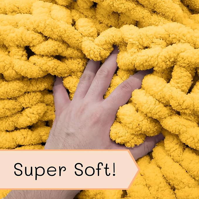 Adyrescia Chunky Knit Blanket Throw | 100% Hand Knit with Jumbo Chenille Yarn (30"x40", Harvest Yellow)