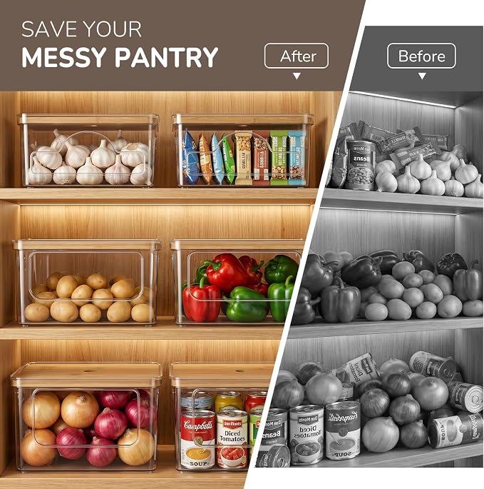 Hudgan Potato and Onion Storage Bin for Pantry Organizers Straight Side, Stackable, 2 Set