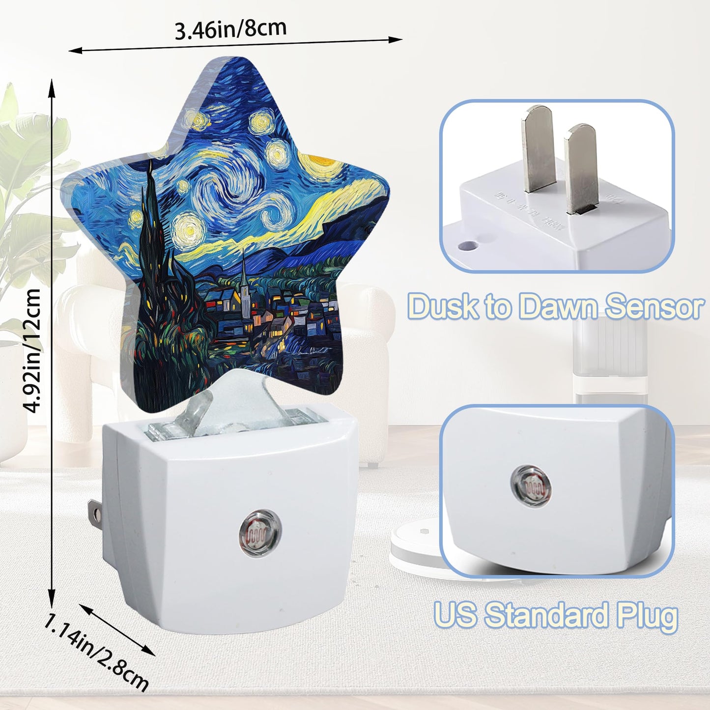 Night Light,Starry Night Plug into Wall with Dusk to Dawn Light Sensors,Abstract Oil Painting Warm Star Nightlights for Bedroom,Bathroom,Hallway,Kitchen Home Decor Desk Lamp