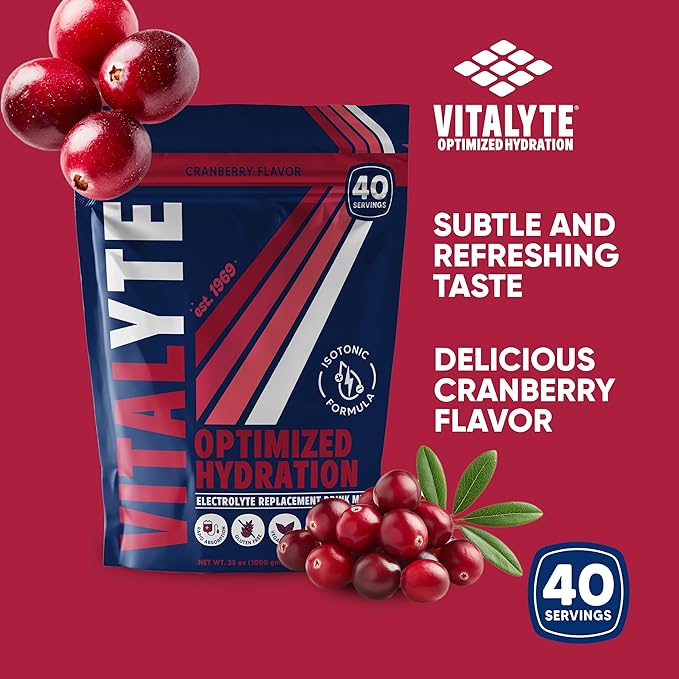 Vitalyte Electrolyte Powder Drink Mix, Isotonic Electrolyte Hydration Mix, Case Pack (6 Pack, Cranberry Frost)