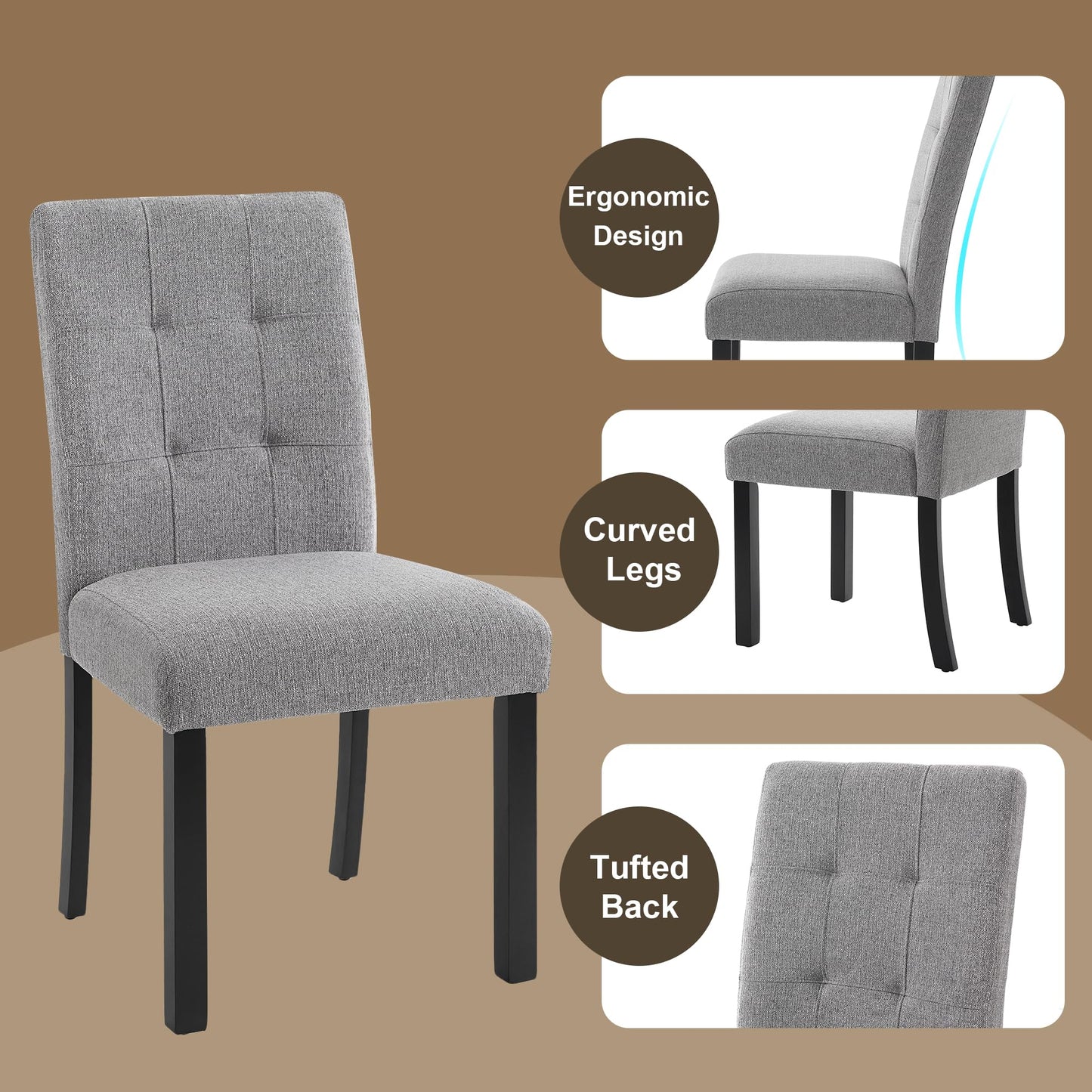 GDFStudio 6 Piece Faux Marble Dining Set with Bench, 63" Oval Kitchen Table with 4 Upholstered Tufted Chairs, Rubber Wood Legs, Modern Dining Room Furniture, Gray & White