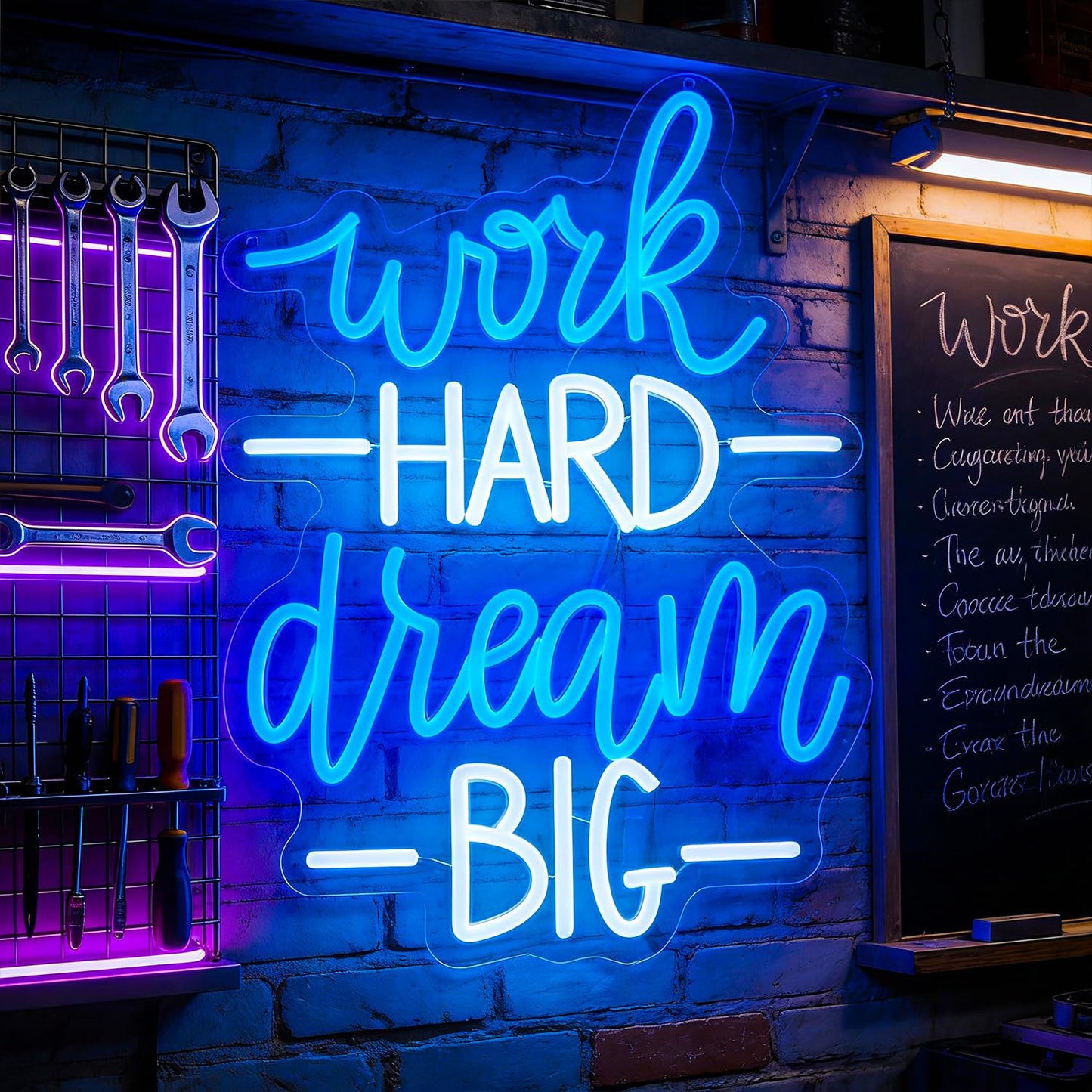 Whfobfe Work Hard Dream Big Neon Sign Led Office Decor Neon Lights Signs for Wall Decor USB Powered Led for Room Decoration Home Game Room Bar Party