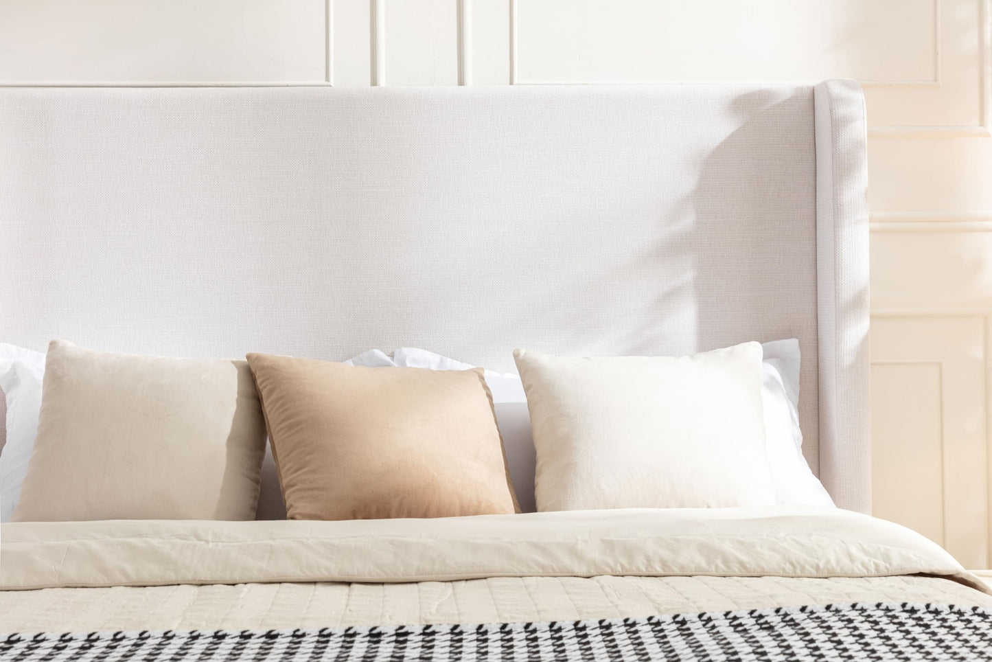 GDFStudio Tall Headboard Upholstered Bed,Queen Size Platform Bed Frame with Chenille Wingback Headboard, Without Wooden Slats,Box Spring Required,Easy Assembly,Elegant Simplicity 54" High Ivory