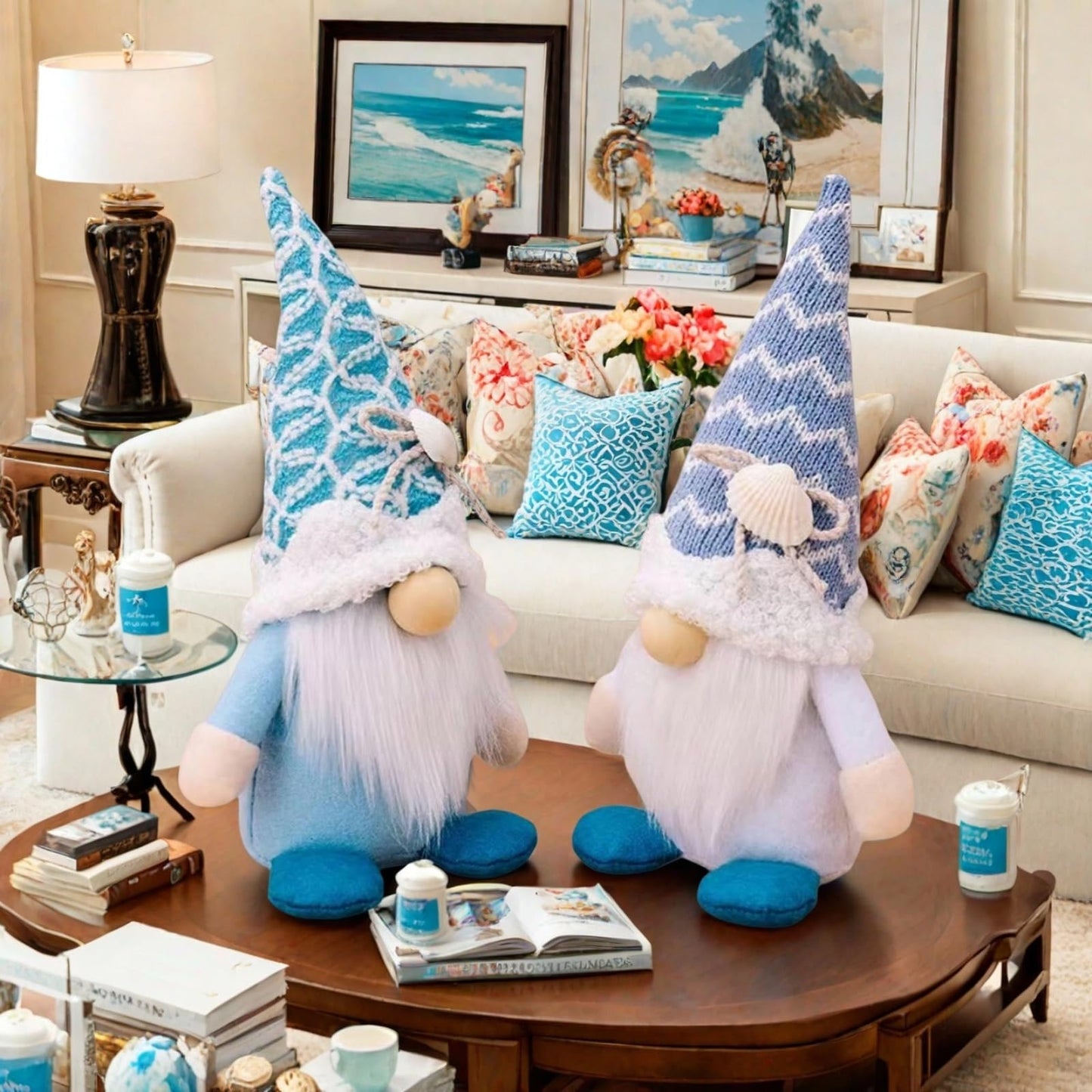 ALYRMEI Summer Gnomes Decorations, Beach Gnome Plush Decor for Home Ocean Day Gnomes Tiered Tray Decor Handmade Tomte Swedish Nisse Scandinavian Elf Dwarf,Birthday Gnome Gifts, White